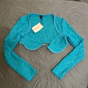 SHEIN BAE Turquoise Textured Cutout Long Sleeve Bolero Crop Top Size M
